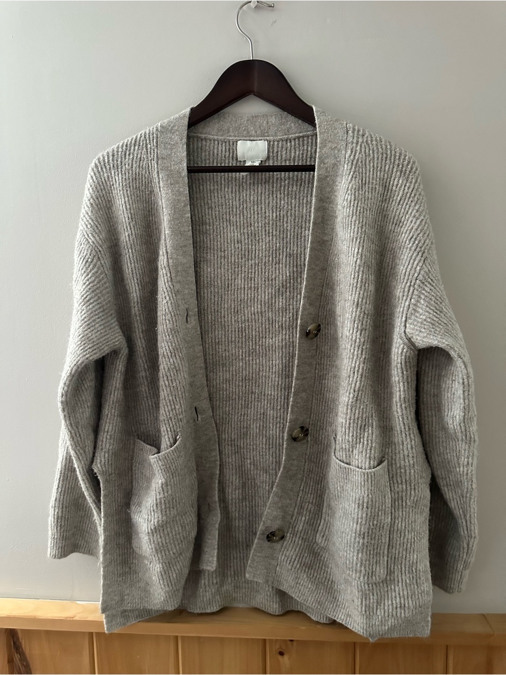H&M Ribbed Button Cardigan in Light Taupe